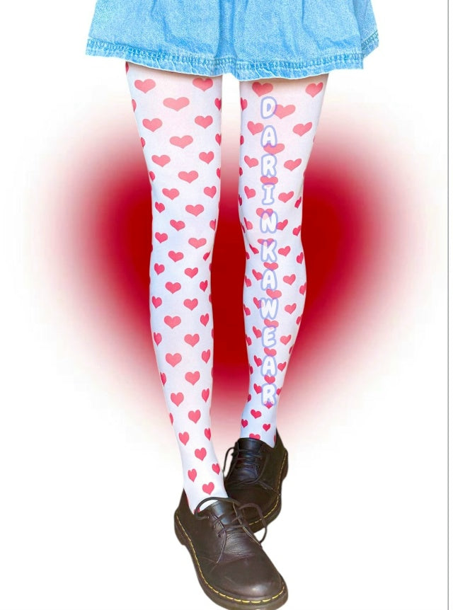 Heart Print Tights – Personalized Y2K Valentine Aesthetic Pantyhose